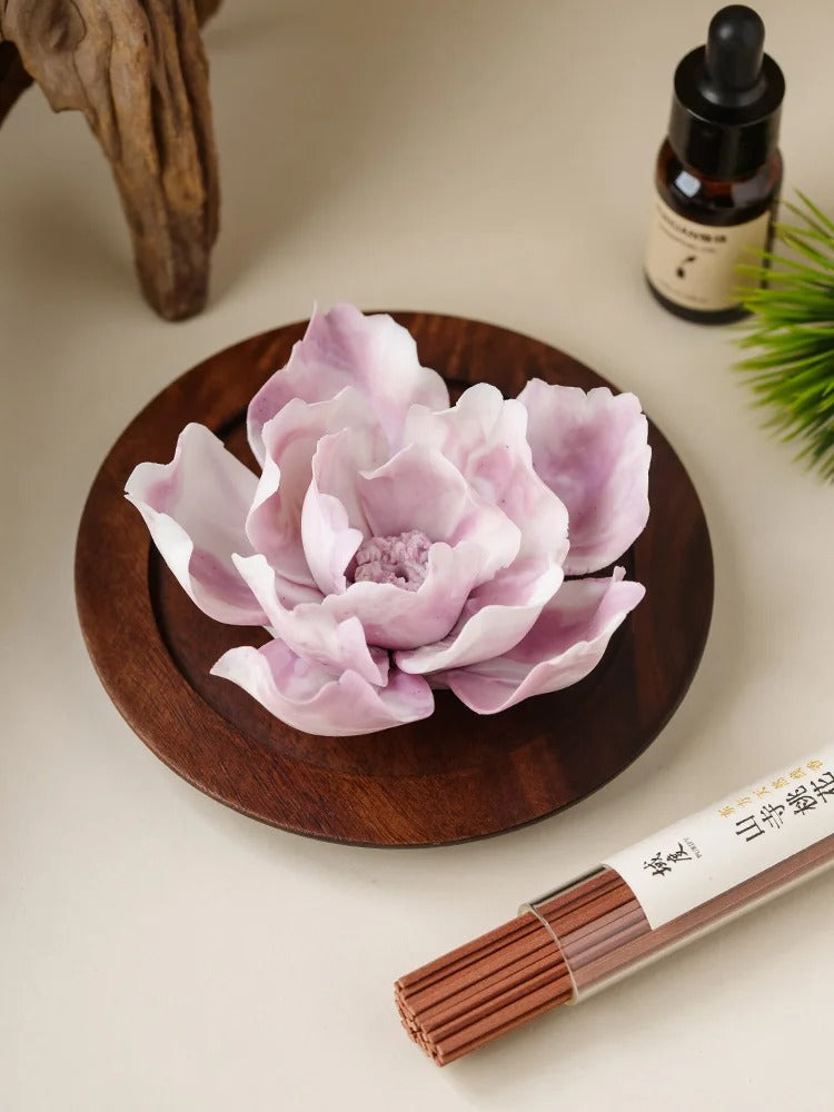 Hand-Sculpted Ceramic Peony & Incense Throne
