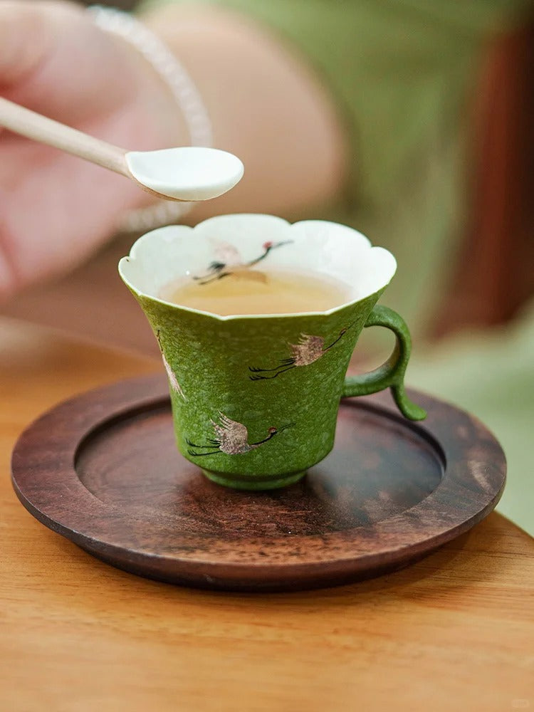 The Silver Crane Petal Cup | Hand-Finished Celadon & Inlaid Silver Tea Masterpiece