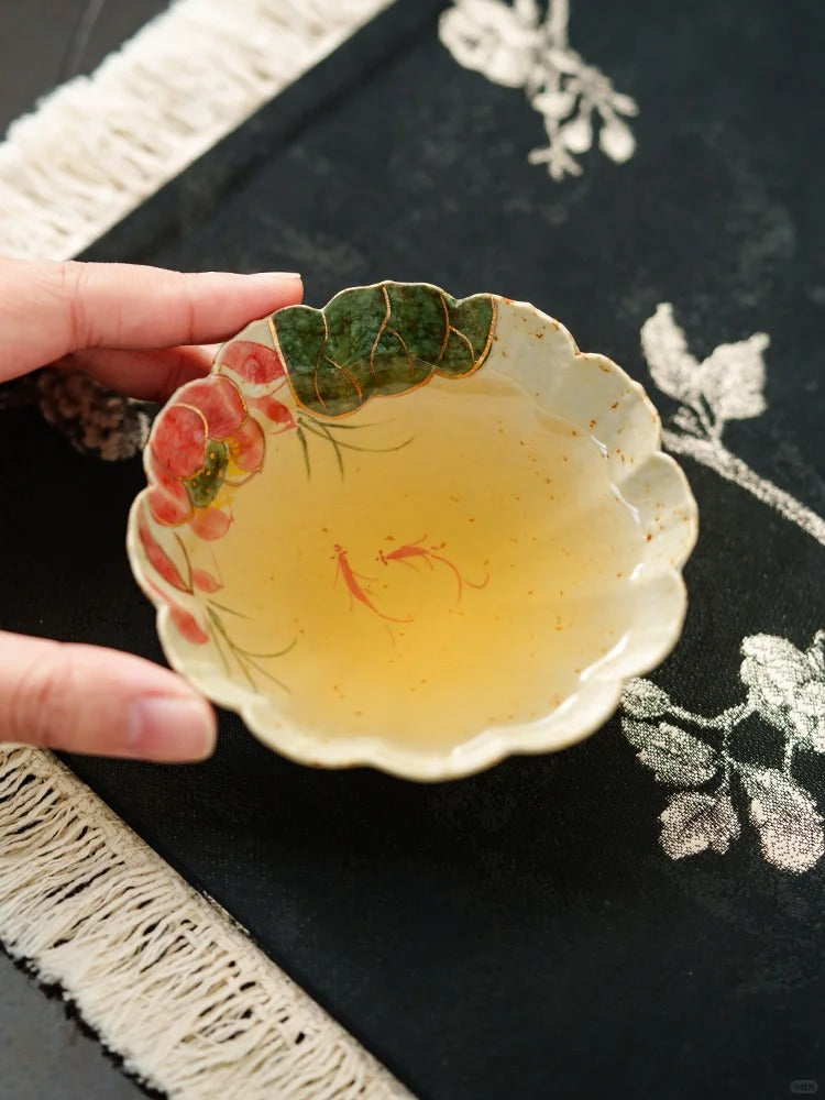 The Koi & Lotus Hat Cup | Hand-Painted "Flint Red" Porcelain with 24K Gold Accents