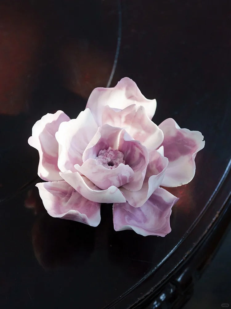 Hand-Sculpted Ceramic Peony & Incense Throne