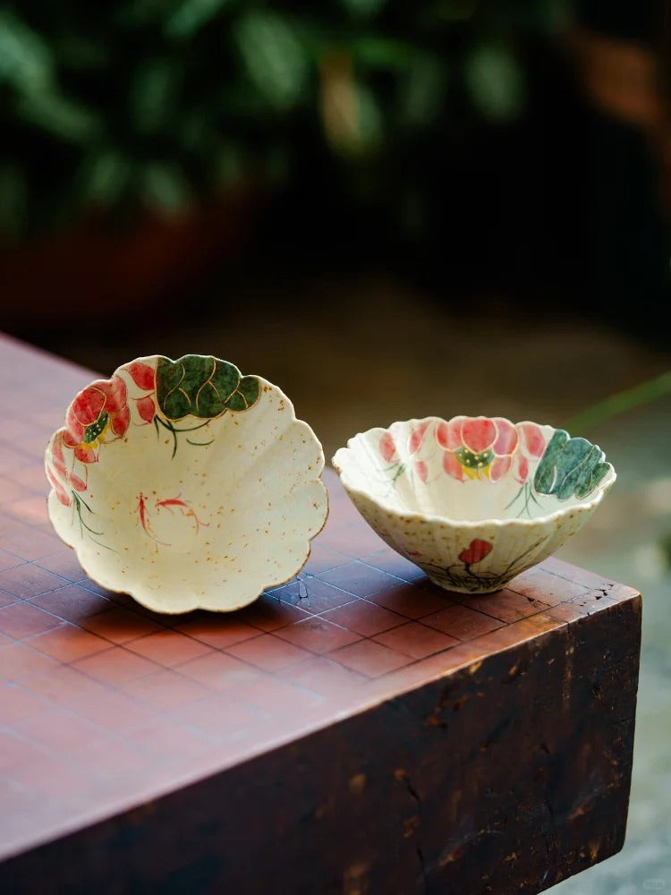 The Koi & Lotus Hat Cup | Hand-Painted "Flint Red" Porcelain with 24K Gold Accents