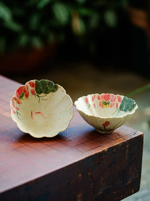 The Koi & Lotus Hat Cup | Hand-Painted "Flint Red" Porcelain with 24K Gold Accents