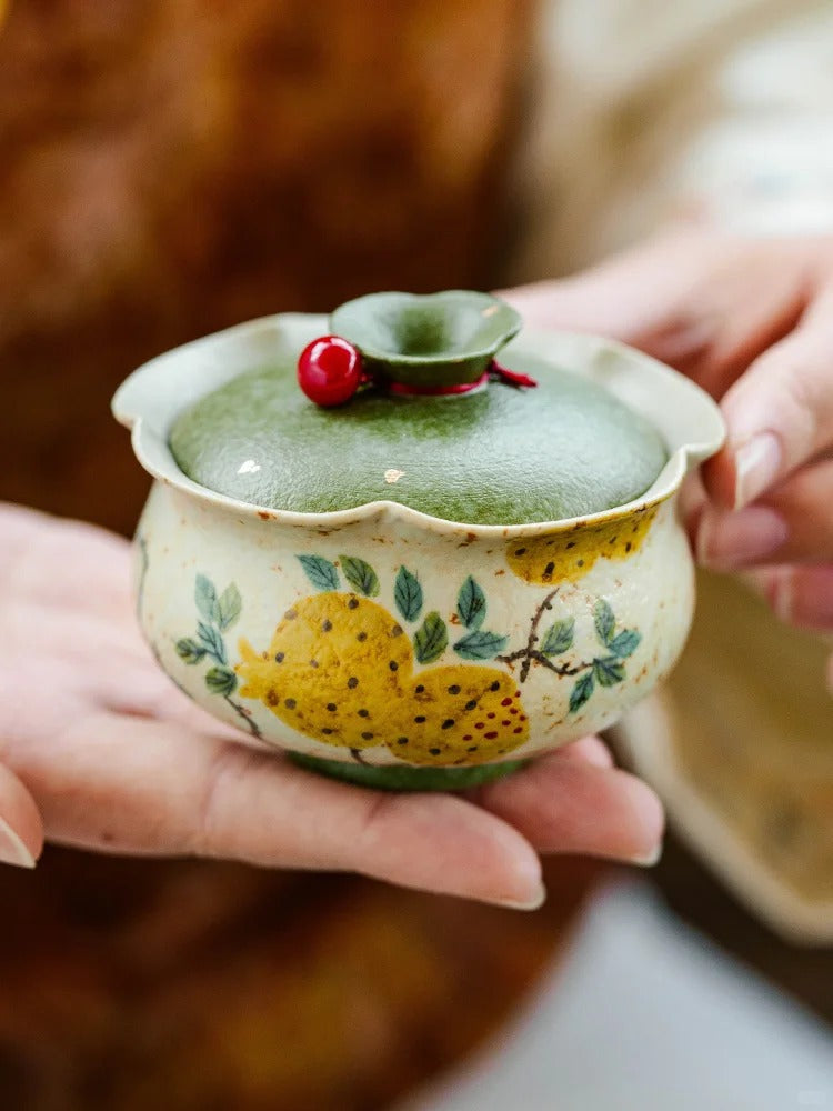 The Pomegranate "Blessing Pouch" Gaiwan | Hand-Painted Ceramic Steeper