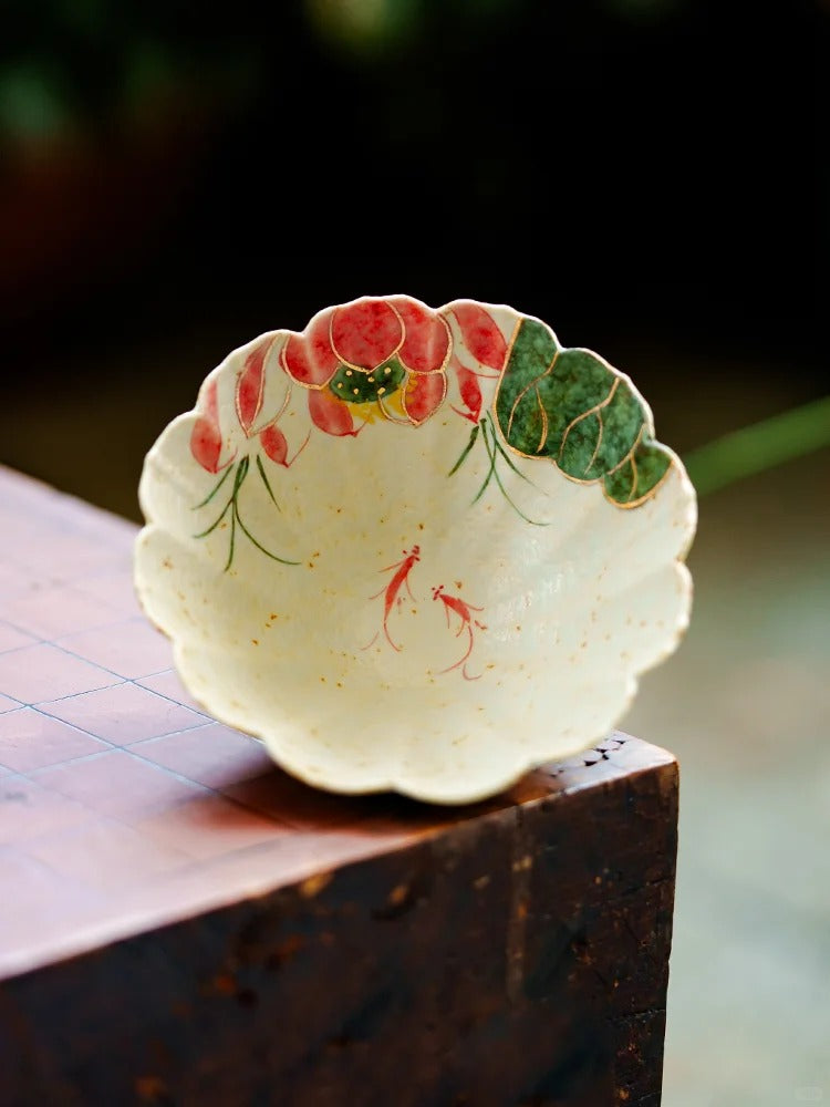 The Koi & Lotus Hat Cup | Hand-Painted "Flint Red" Porcelain with 24K Gold Accents