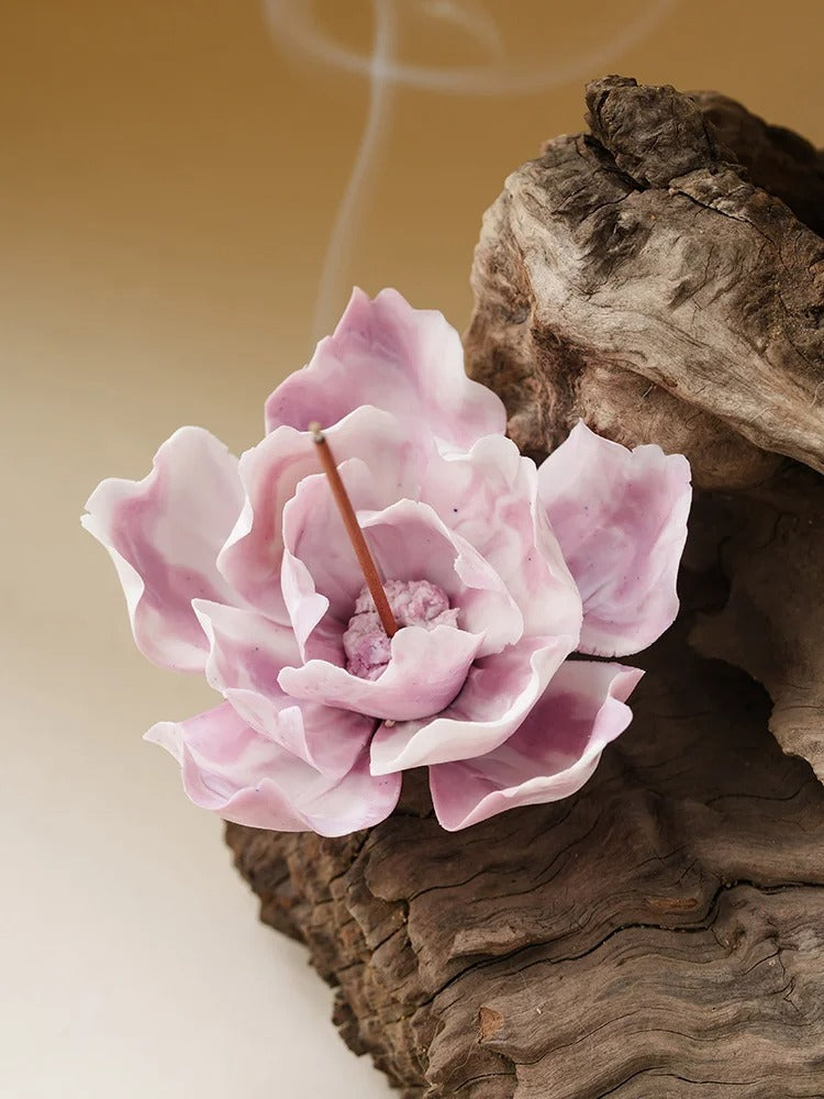 Hand-Sculpted Ceramic Peony & Incense Throne