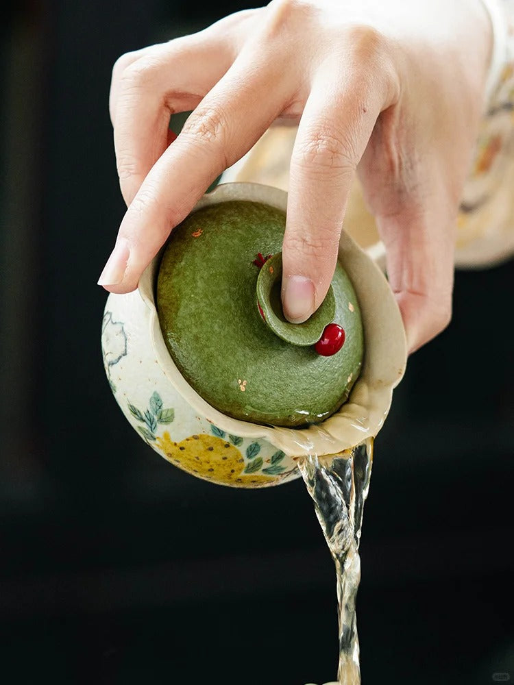 The Pomegranate "Blessing Pouch" Gaiwan | Hand-Painted Ceramic Steeper
