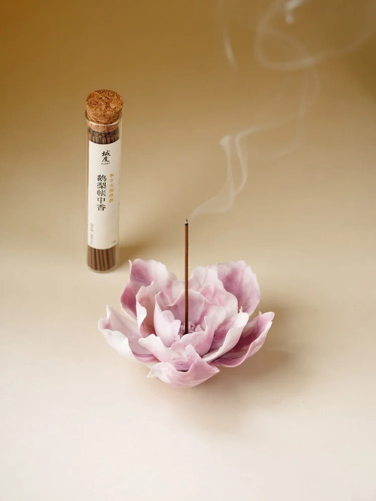 Hand-Sculpted Ceramic Peony & Incense Throne