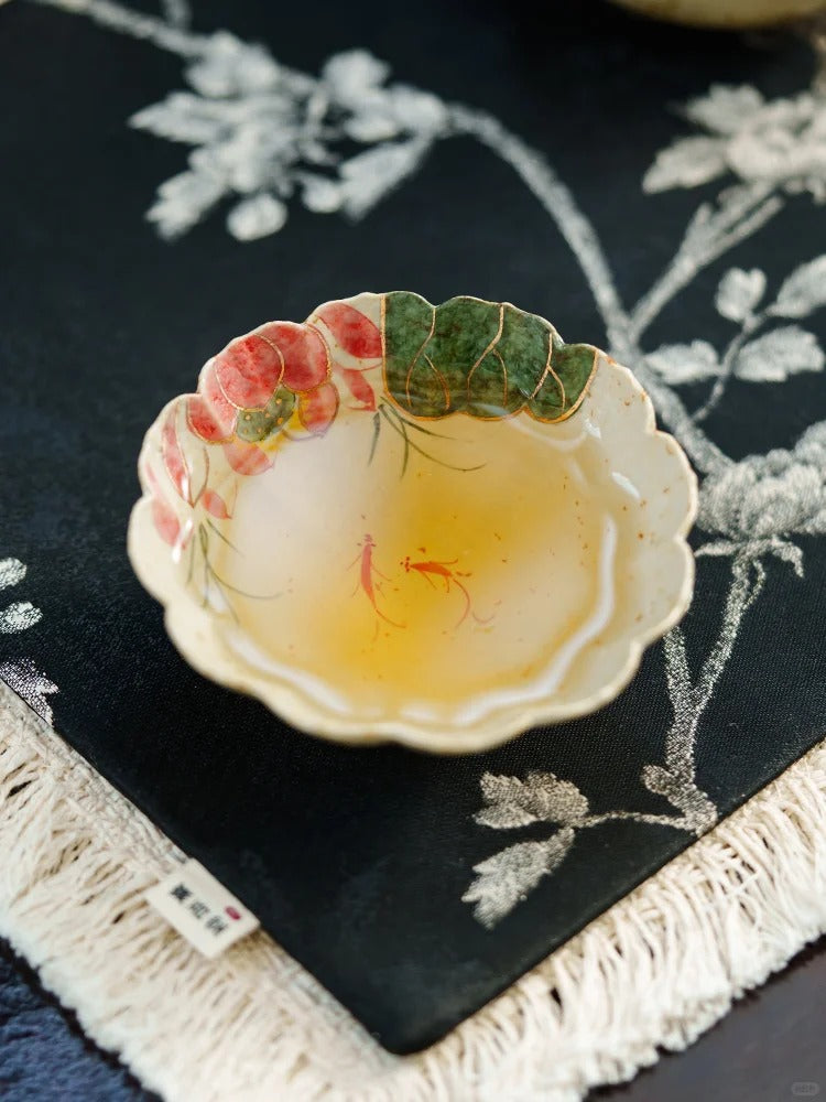 The Koi & Lotus Hat Cup | Hand-Painted "Flint Red" Porcelain with 24K Gold Accents