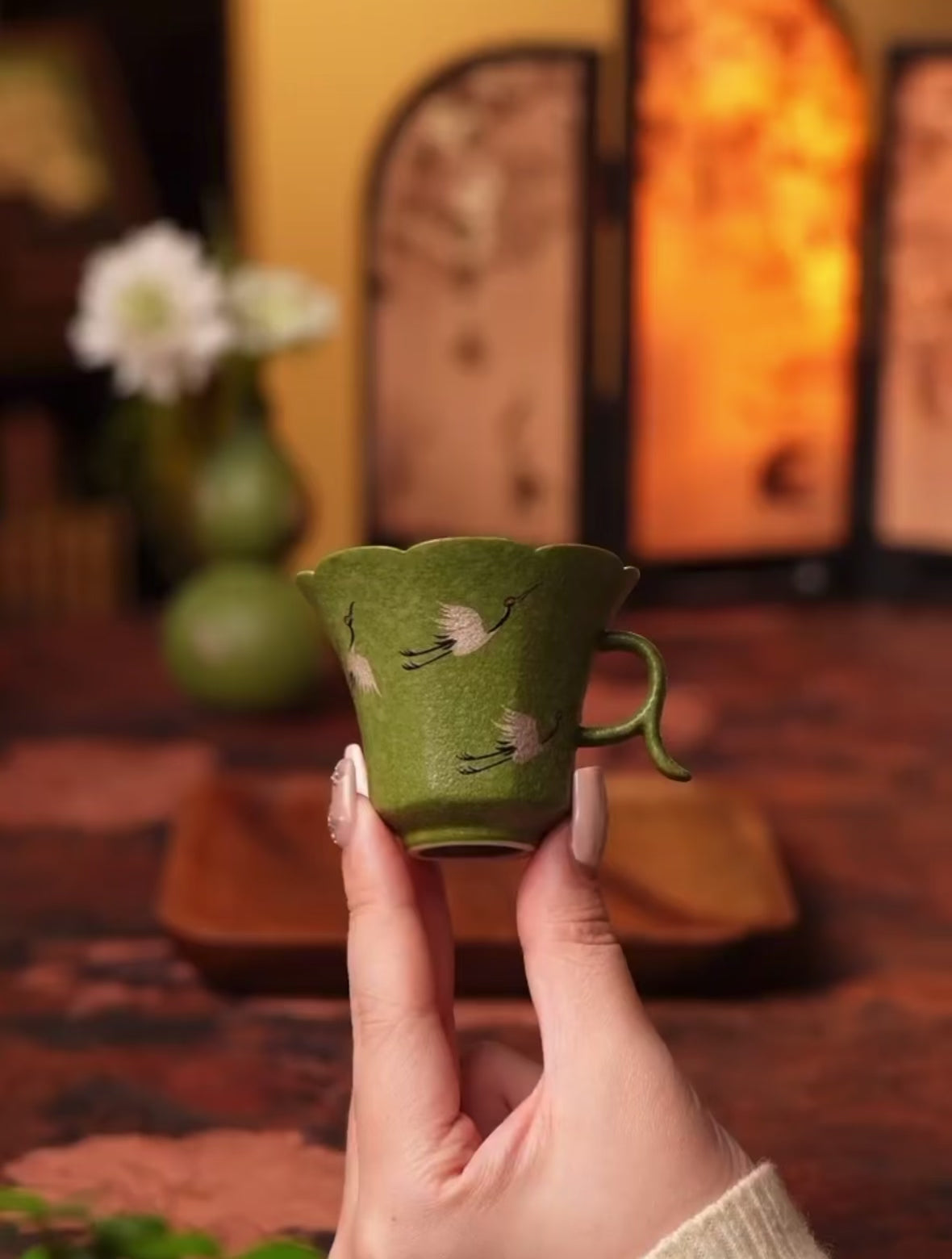 The Silver Crane Petal Cup | Hand-Finished Celadon & Inlaid Silver Tea Masterpiece